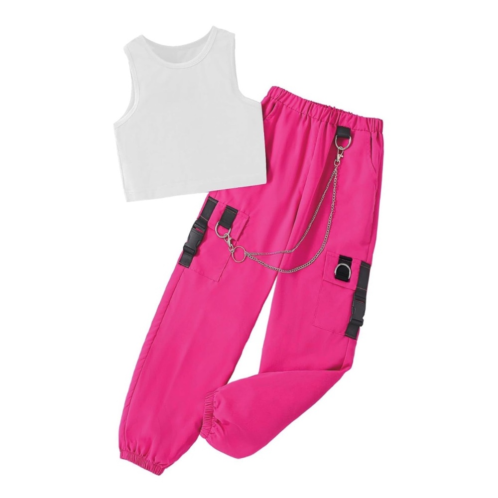 Pink Cargo Jogger Pants and White Tank